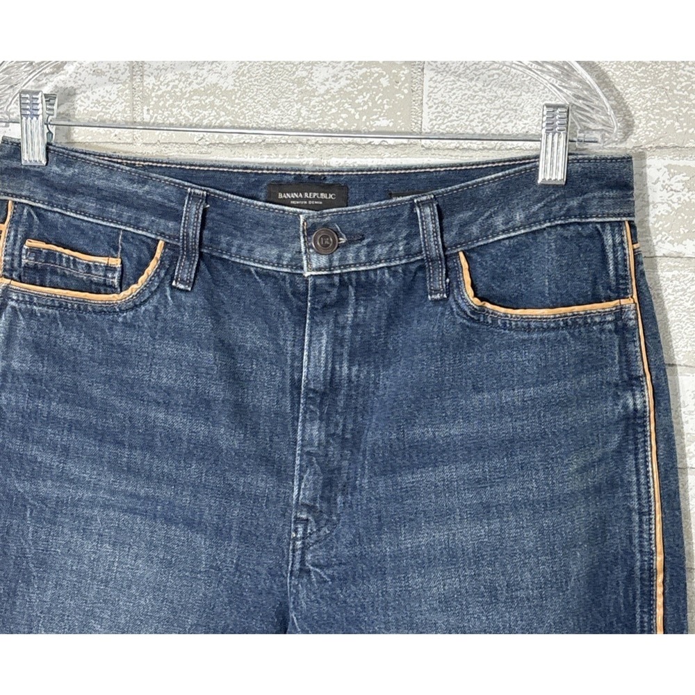 Banana Republic High Rise Vintage Straight Jeans Sz 30 Contrast Piping Dark Wash - Picture 3 of 12